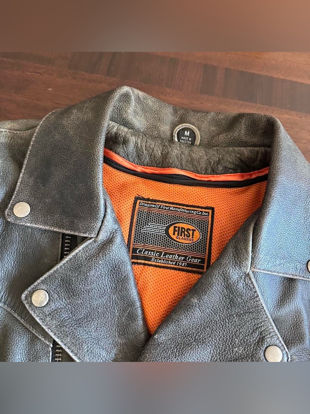 First Classics Double Rider Motorcycle Leather Jacket Distressed Gray Black M - Picture 2 of 8